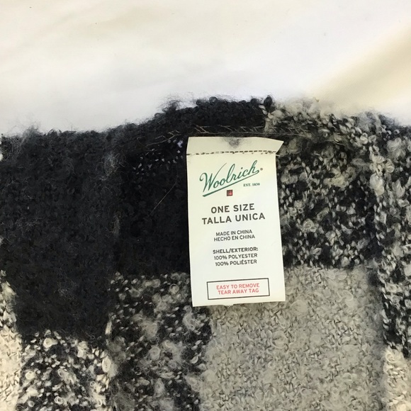WOOLRICH WOMEN BLACK GREY PLAID FRINGE COZY TEDDYBEAR LIKE TEXTURE WRAP ONE SZ - Picture 9 of 10